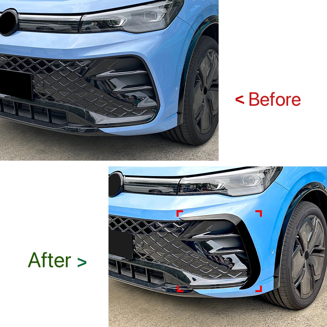 Car Front Bumper Spoiler Fog Lamp Grill Trim Wind Knife for VW TIGUAN MK3 Rline 2024+ 2PCS ABS Car Body Kits Accessories Tuning