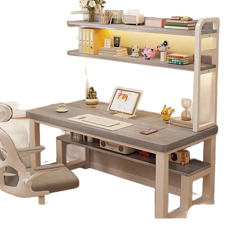 

Computer desk Solid wood Student home desktop study table combination Desk hole bookshelf integrated