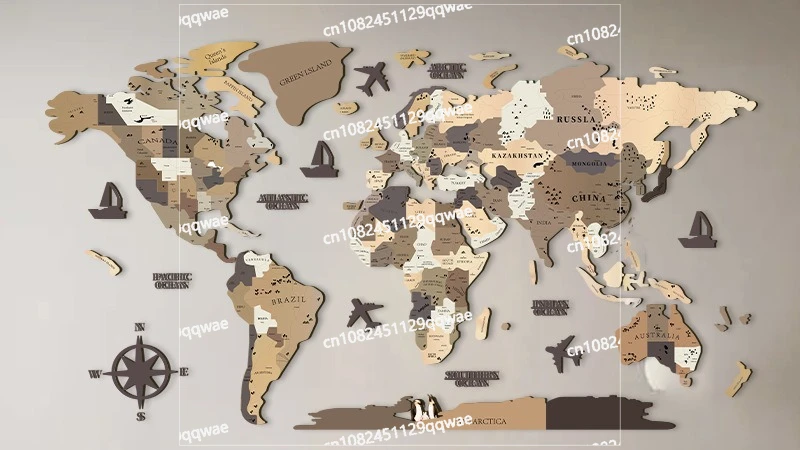 

World Light Emitting Map Solid Wood Stereoscopic Wall Decoration Creative Living Room Sofa Background Office