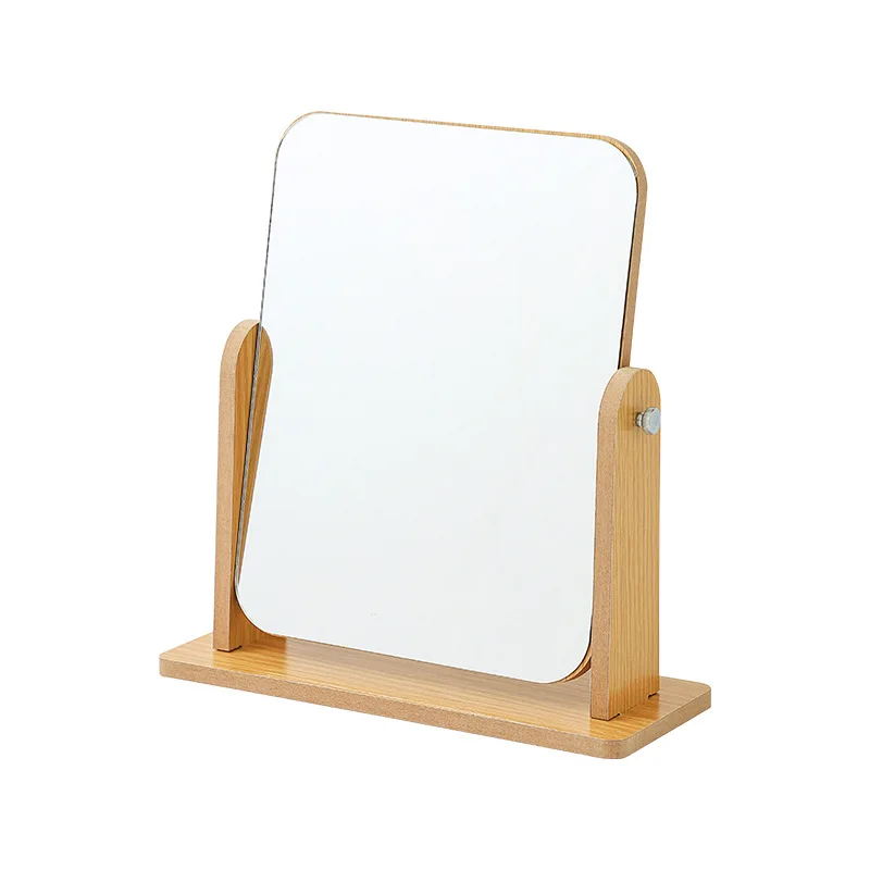 High-definition wooden makeup mirror rotating desktop makeup mirror desktop student dormitory folding vanity mirror portable