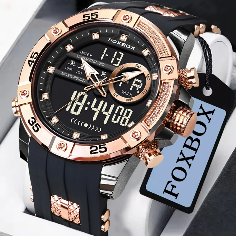 Nuevo reloj Original de lujo de marca FOXOBOX para hombre, relojes digitales analógicos militares para hombre, cronógrafo de cuarzo resistente al agua deportivo a la moda