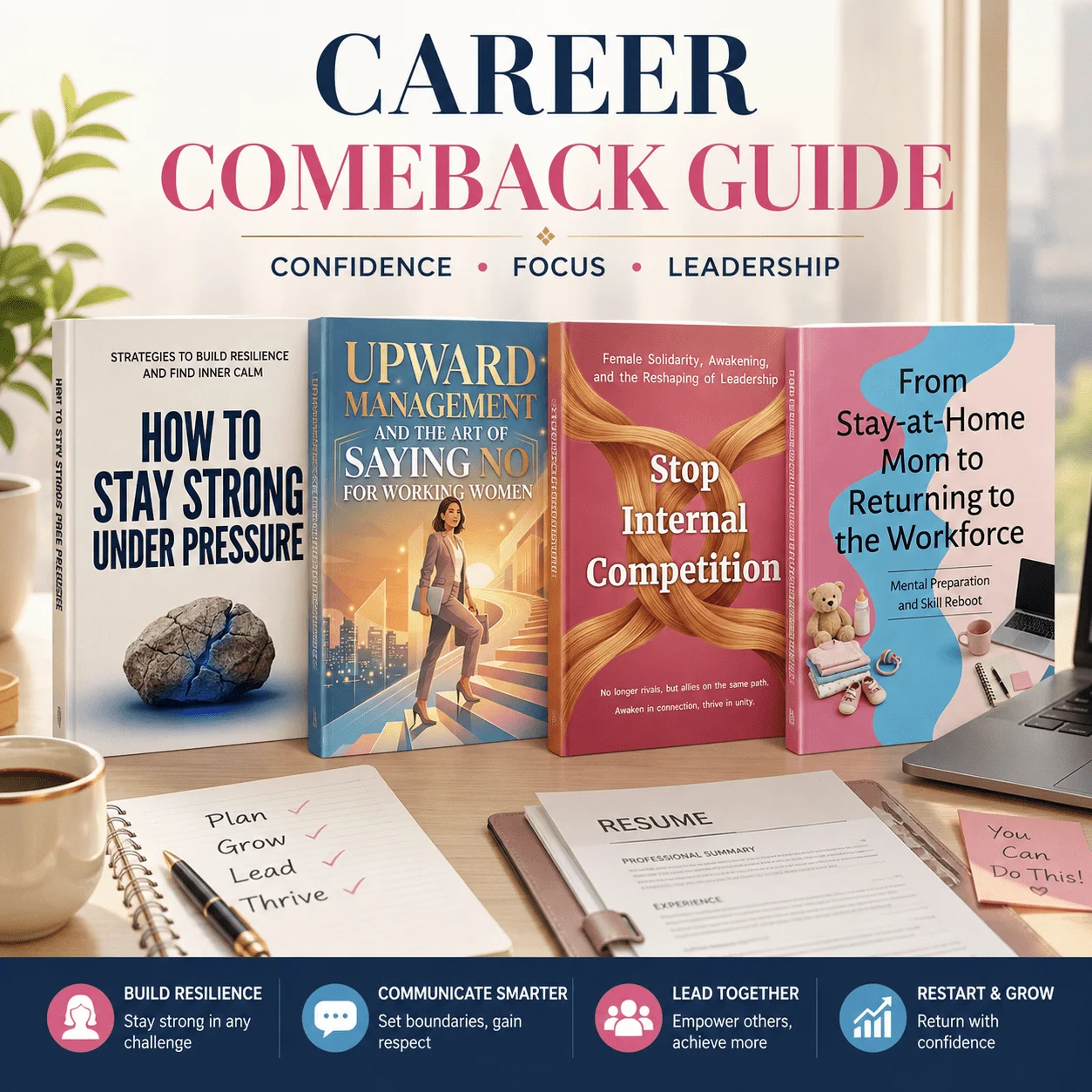 4-Book Women’s Career Comeback & Leadership Growth Book Set, Includes How to Stay Strong Under Pressure