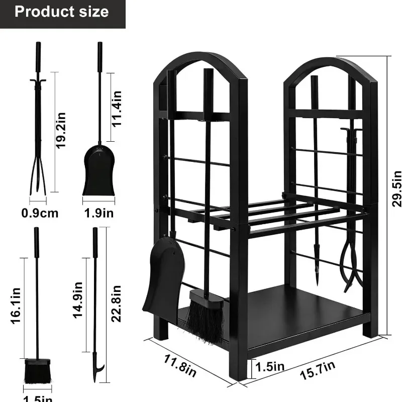Firewood stand Fireplace Tool holder Indoor wood stand Fireplace Outdoor wood Wood storage Stacked Black Match