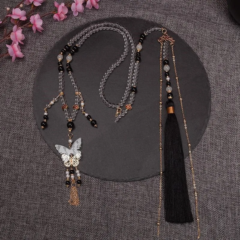 

Chinese Improved Exquisite Hanfu Accessories Necklace Long Collar Tassel Ming Dynasty Style Hanfu Butterfly Pendant Accessories