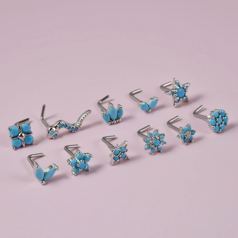 1PC Turquoise Nose Bone Ring Marquise Gem Sunflower L Shape Nose Stud 20g Ear Lobe Piercing Tragus Earrings Piercing Jewelry