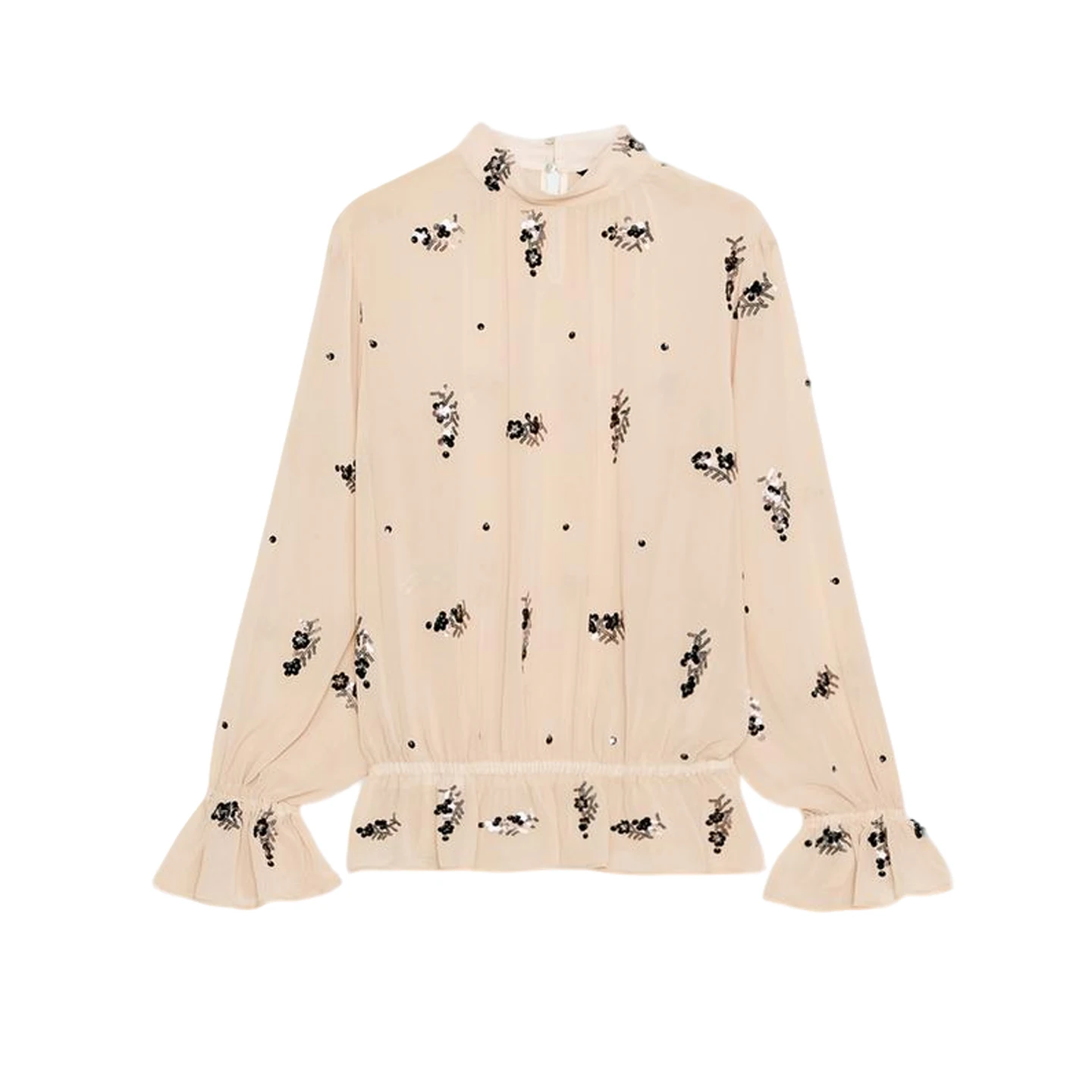 خريف شتاء جديد وصول المرأة حصيرة Sle الوقوف طوق طويل Sve مطاطا هيم حبة شبه شفافة irt عادية Lo... #5