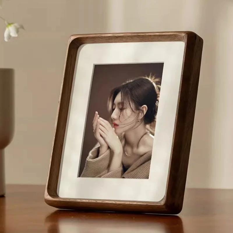 Solid Wood Walnut Photo Frame – Artistic Portrait Display Easel Frame  Durable Picture Frame for Home Decor