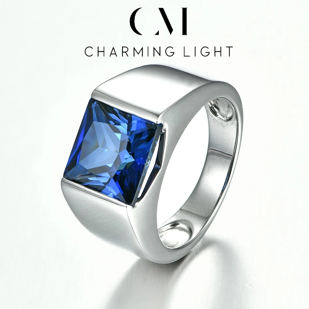 Men's S925 Silver Created Emerald Square Ring