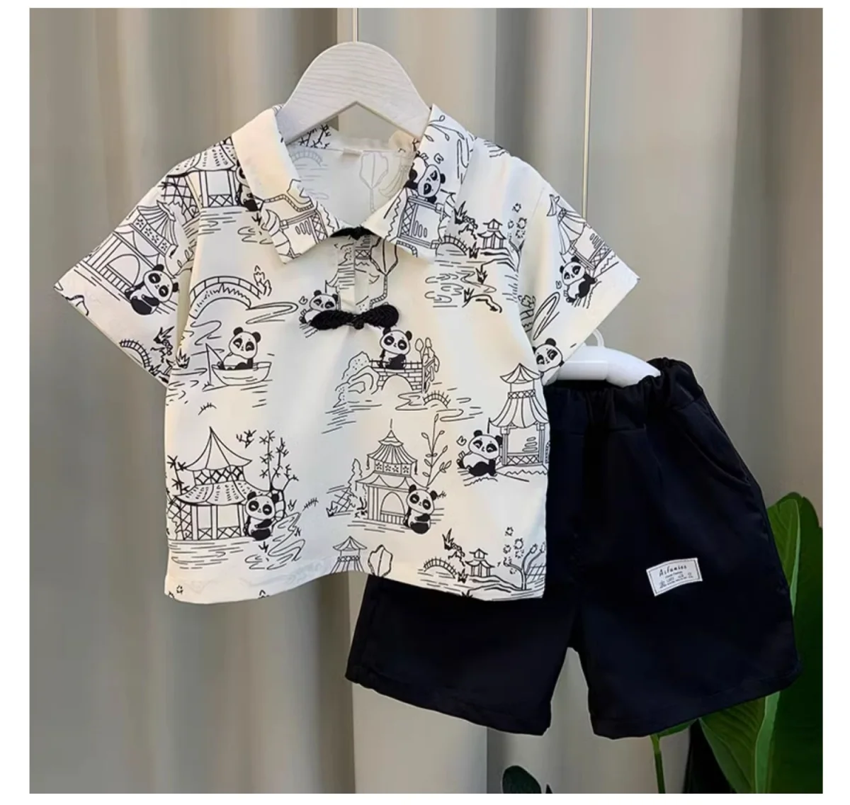 Children\'s Short sleeved Set New Boys and Babies Summer Cotton Shirt Shorts 2-piece Set of Children\'s Chinese Clothing Suit