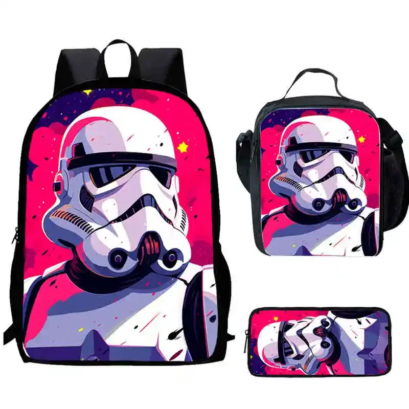 Cartoon S-Star-W-Wars Child School Backpack With Lunch Bags Pencil Bags For Kindergarten,Best Gift For Boys and Girls