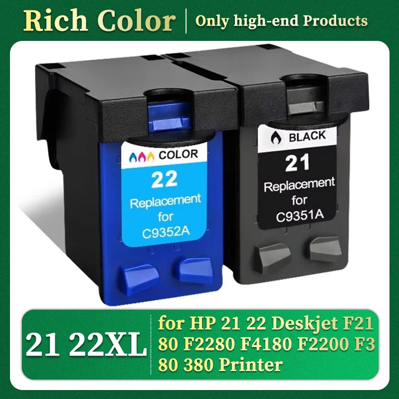 21 22 XL Compatible Ink Cartridge Replacement for HP 21 22 21XL 22XL HP21 Deskjet F2180 F2280 F4180 F2200 F380 380 Printer