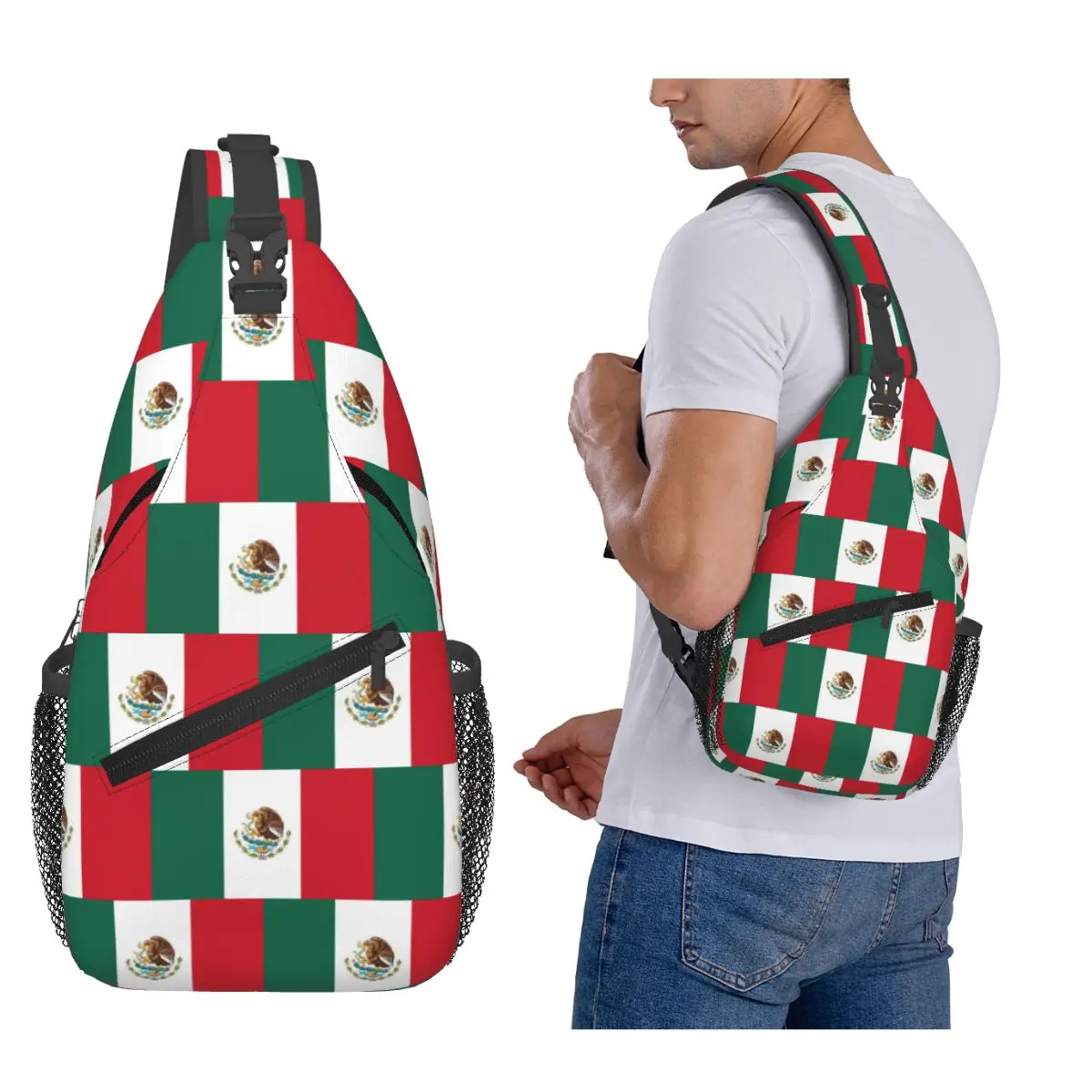 

Flag Of Mexico, Mexican Flag Chest Bag Men Sling Crossbody Backpack Chest Bag Traveling Hiking Daypack Shoulder Bag