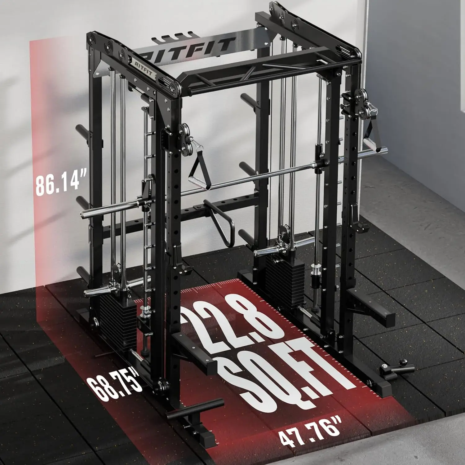 M2 3D Smith Machine with Steel Weight Stack, 60x60mm Power Cage | All-in-One 286lbs Weight Stack, Cable Crossover,, Custom