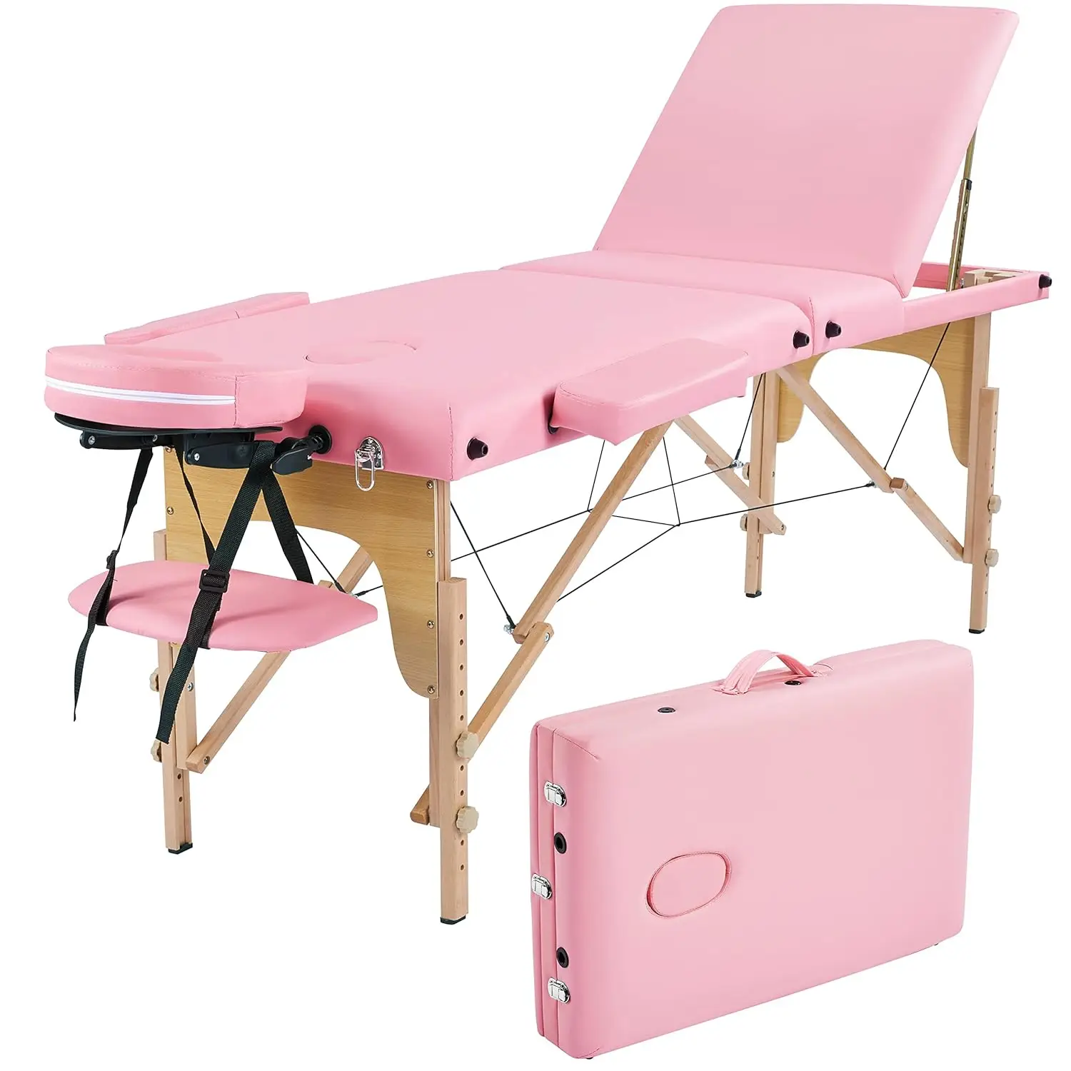 

Massage Tables Portable Adjustable Massage Bed Foldable Massage Therapy Table 3 Folding 84 Inch Salon Bed Facial Cradle Bed,Pink