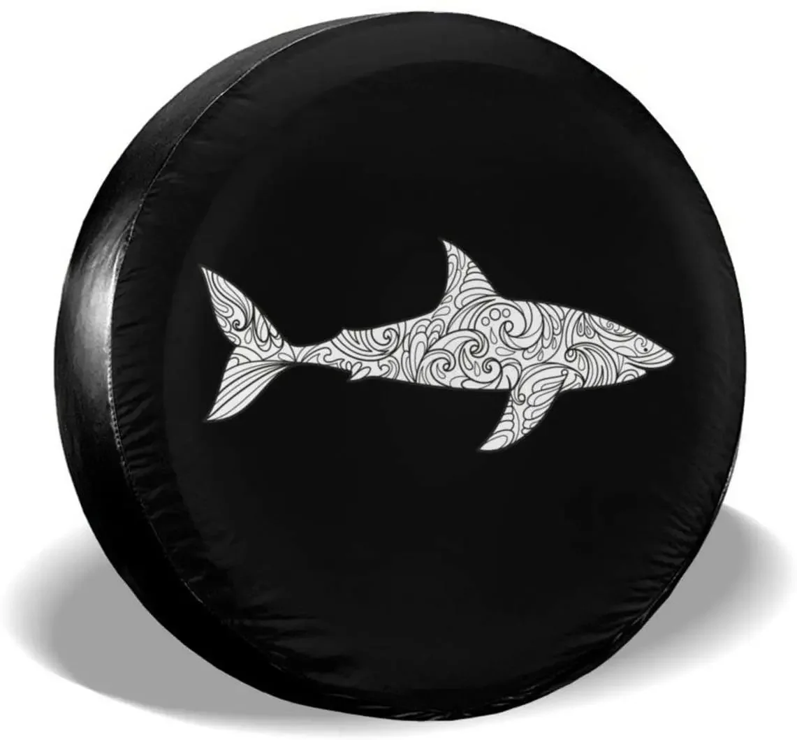 Great White Shark Tribal Zentangle Mandala Spare Tire Cover Waterproof Dust-Proof UV Sun Wheel Tire Cover Fit for Car,Trailer,