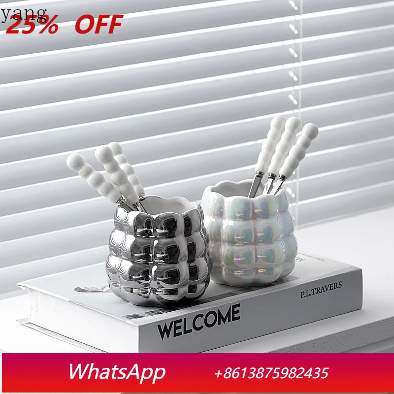 

LMM fruit stick ceramic storage jar creative fork spoon household stainless steel fruit fork