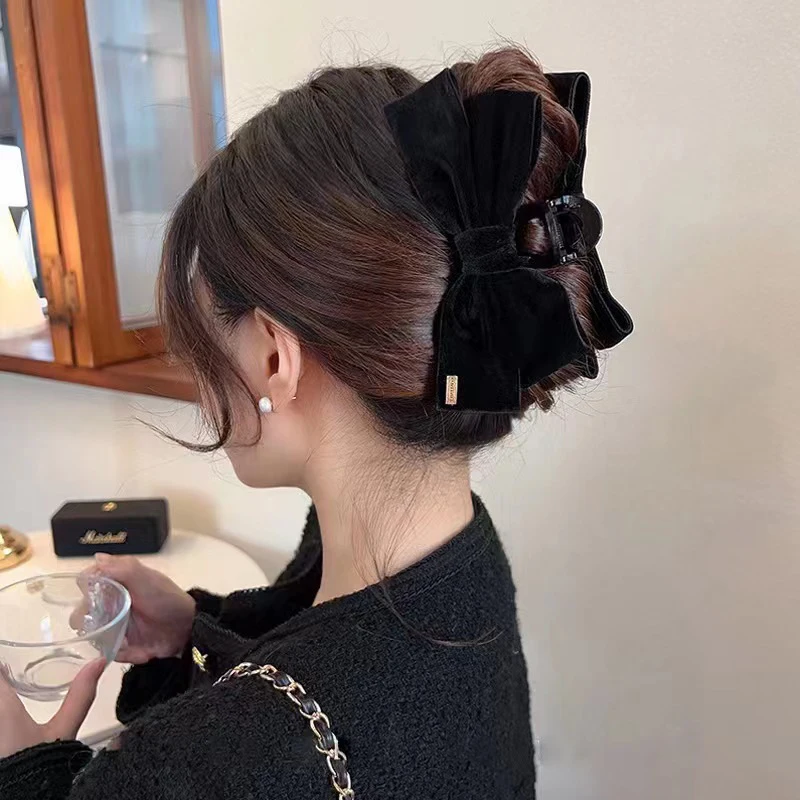 

Elegant Oversized Double Sided Bow Hair Claw Accessories Girls Solid Color Cross Bow Ponytail Shark Clip Headwear