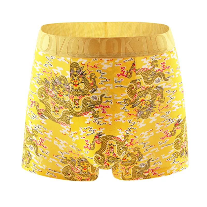 Men\'S Panties Summer Gold Dragon Printed Boxer Plus Size Underwear Breathable Boxers Pouch Bulge Underpants Male Knickers