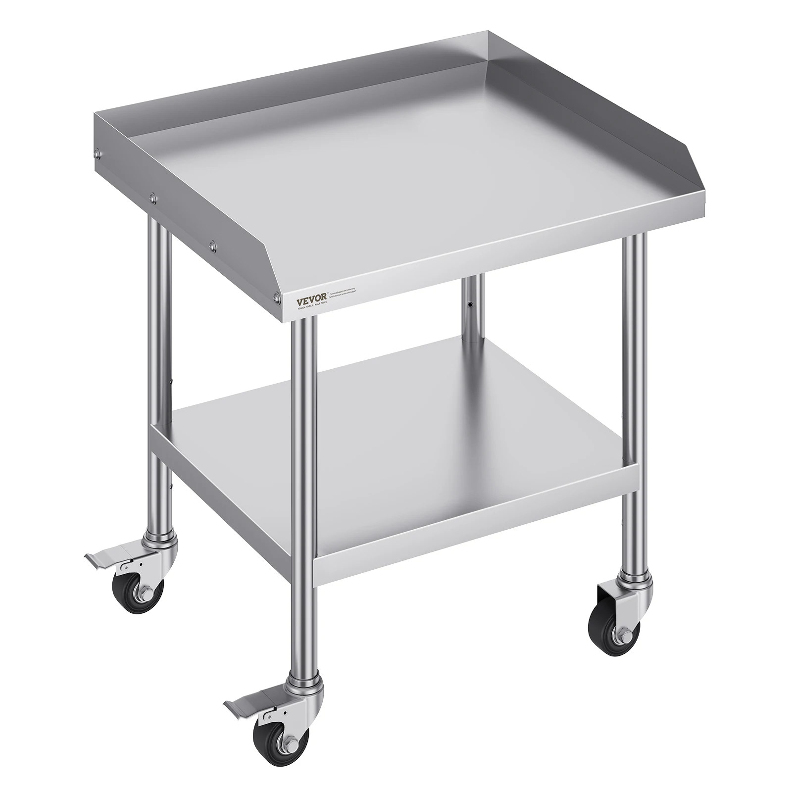 SucceBuy Stainless Steel Work Table Commercial Food Prep Worktable with 4 Wheels Casters 3-Sided Backsplash Metal Work Table