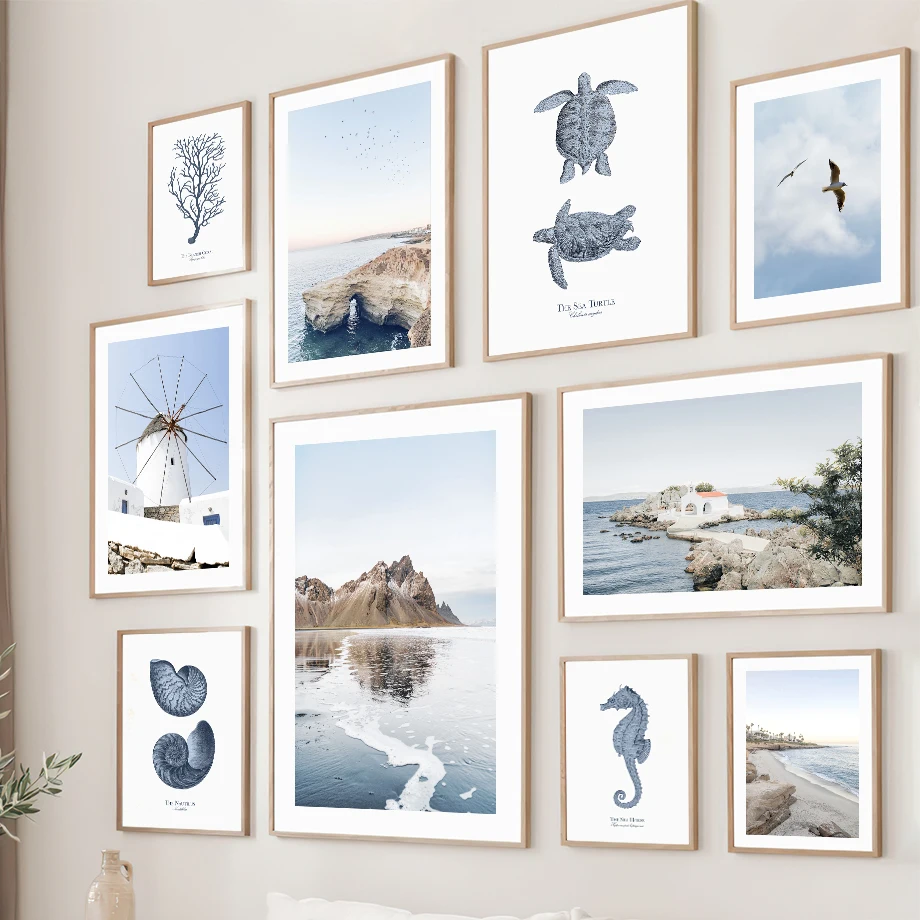 

Sea Beach Windmill Seagull Wave Landscape Wall Art Print Turtle Coral Canvas Painting Nordic Poster Decor Pictures Living Room