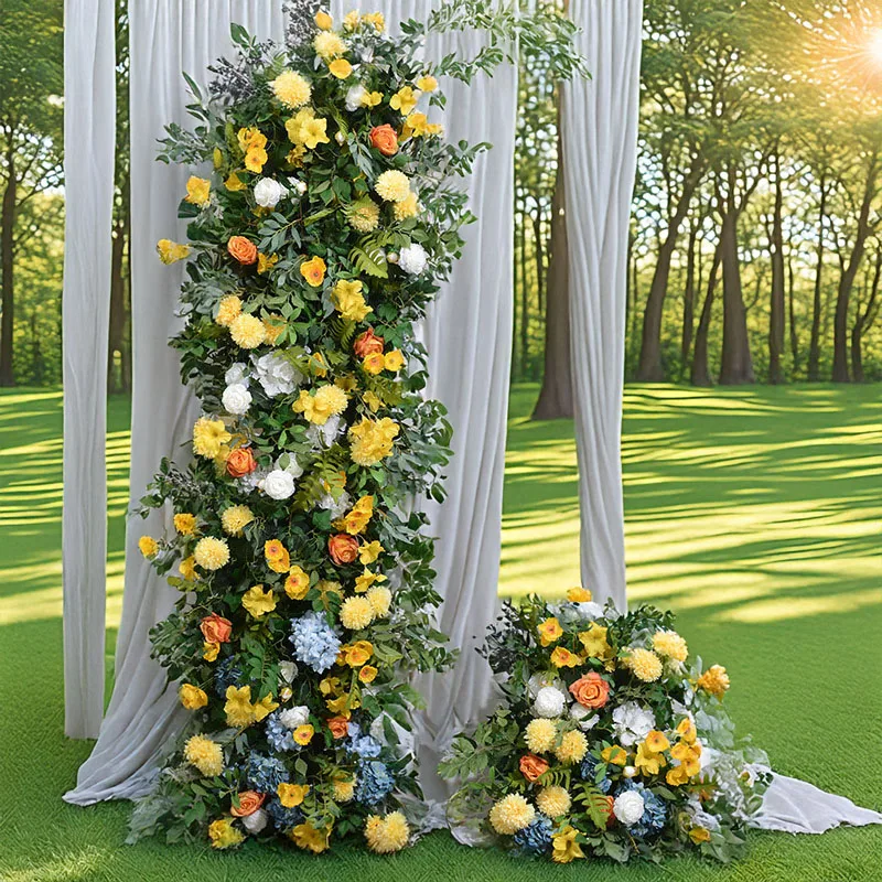 

2M Yellow Ball Chrysanthemum Display Window Display Hall with Embroidered Ball Wedding Acrylic Background Board Decoration