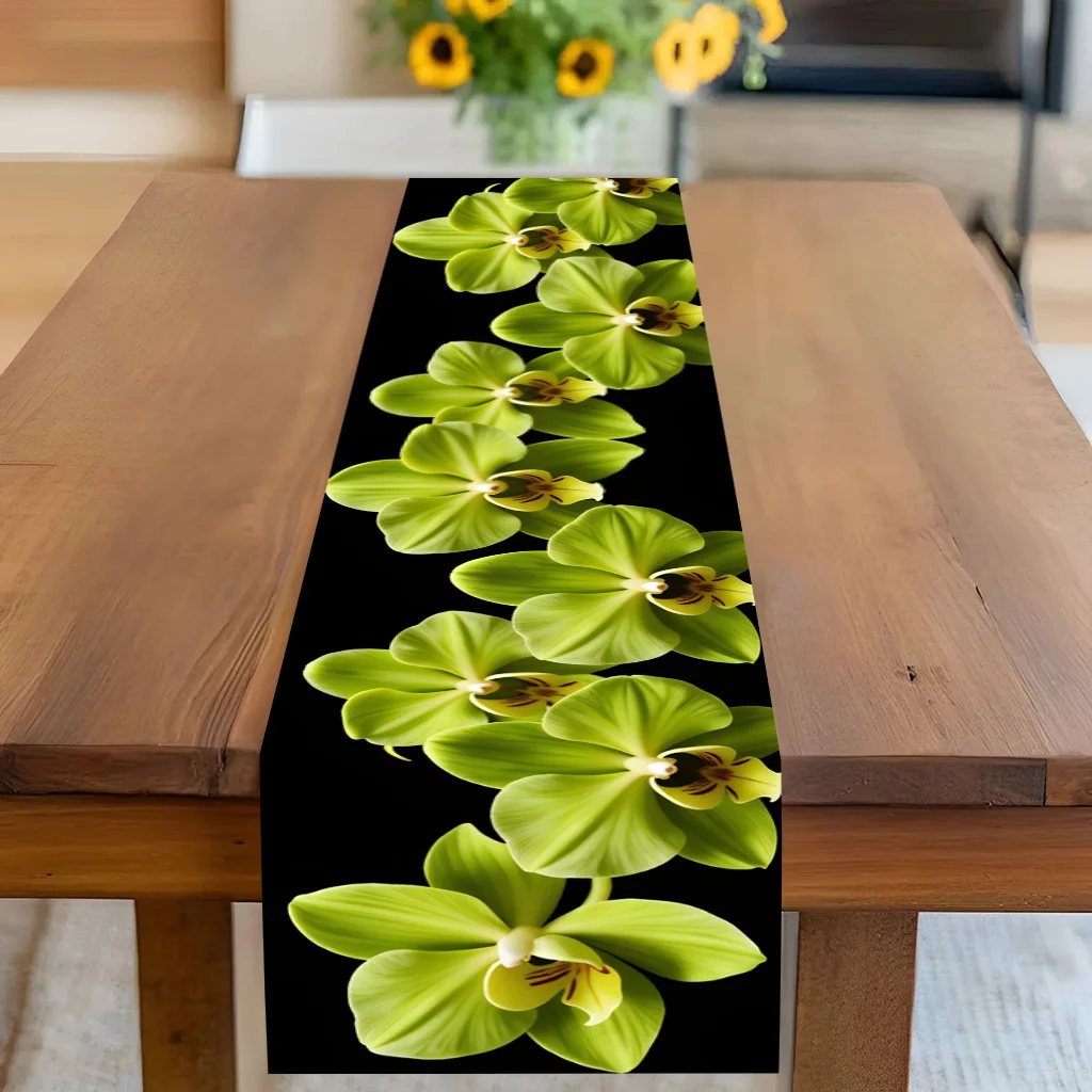 Bouquet of Black & Green Orchids Table Runner - Rectangular Table Cover for Banquet, Party Gifts, Dining Room & Coffee Table