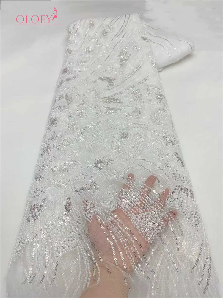 

OLOEY Luxury African Lace Fabric Sequins Beaded Embroidery Nigerian 2026 High Quality French Tulle Lace Fabric For Bridal Sew