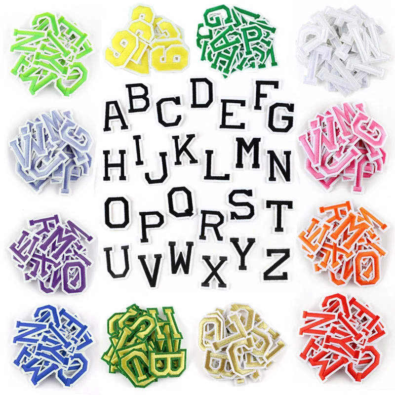 26 Stück/Set, A~Z farbige Alphabetbuchstaben Stickerei-Applikationen, Aufbügelbare Patches, thermoadhäsive Stoffkleidungsaufkleber – Detail 3