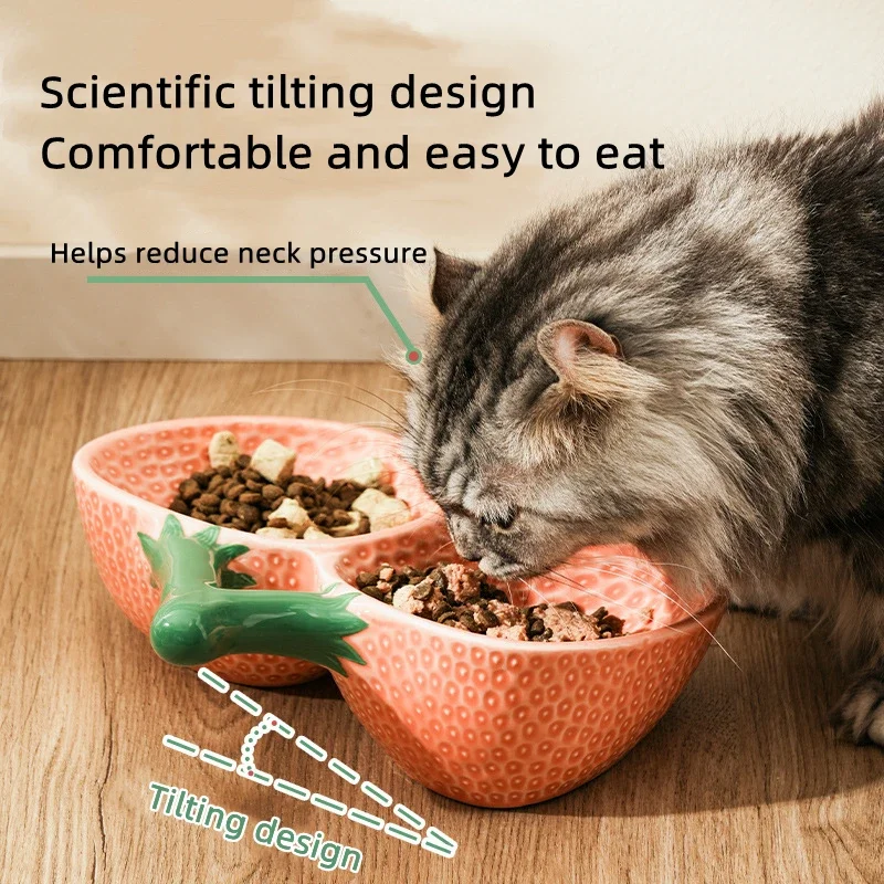 

Ceramic Pet Bowl Cat Bowl Double Bowl Design Pet Tableware Spill-proof Cat Pet Products Cat Drinking Container