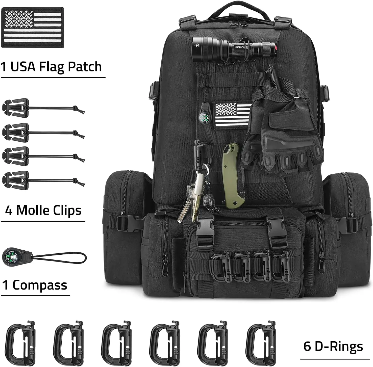 CVLIFE 60L Tactical Backpack for Men Women Military Large Army Rucksack With D-Ring Molle Clips Compass Accessories 3 Day Bug Ou