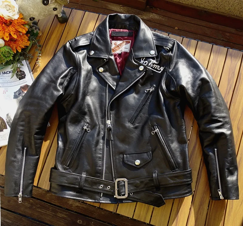 YR!Wholesales.Classic 613-Motorradfahrer-Stil aus echtem Leder. Hochwertiger Mantel aus gegerbtem Ziegenleder für Herren.Cooles Pferdeledertuch