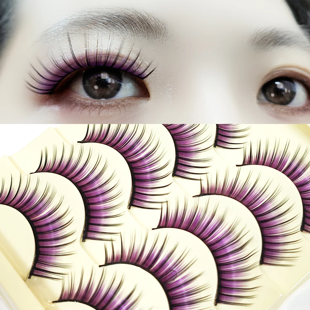Fancy Purple Colorful Feather Eyelashes False Eye Lash Party Cosmetic Soft Long