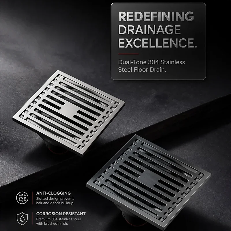 10cm Square Stainless Steel Shower Floor Drain Odor-Proof Drainage Cover With Removable Grate Hair Stopper For Bathroom Laundry