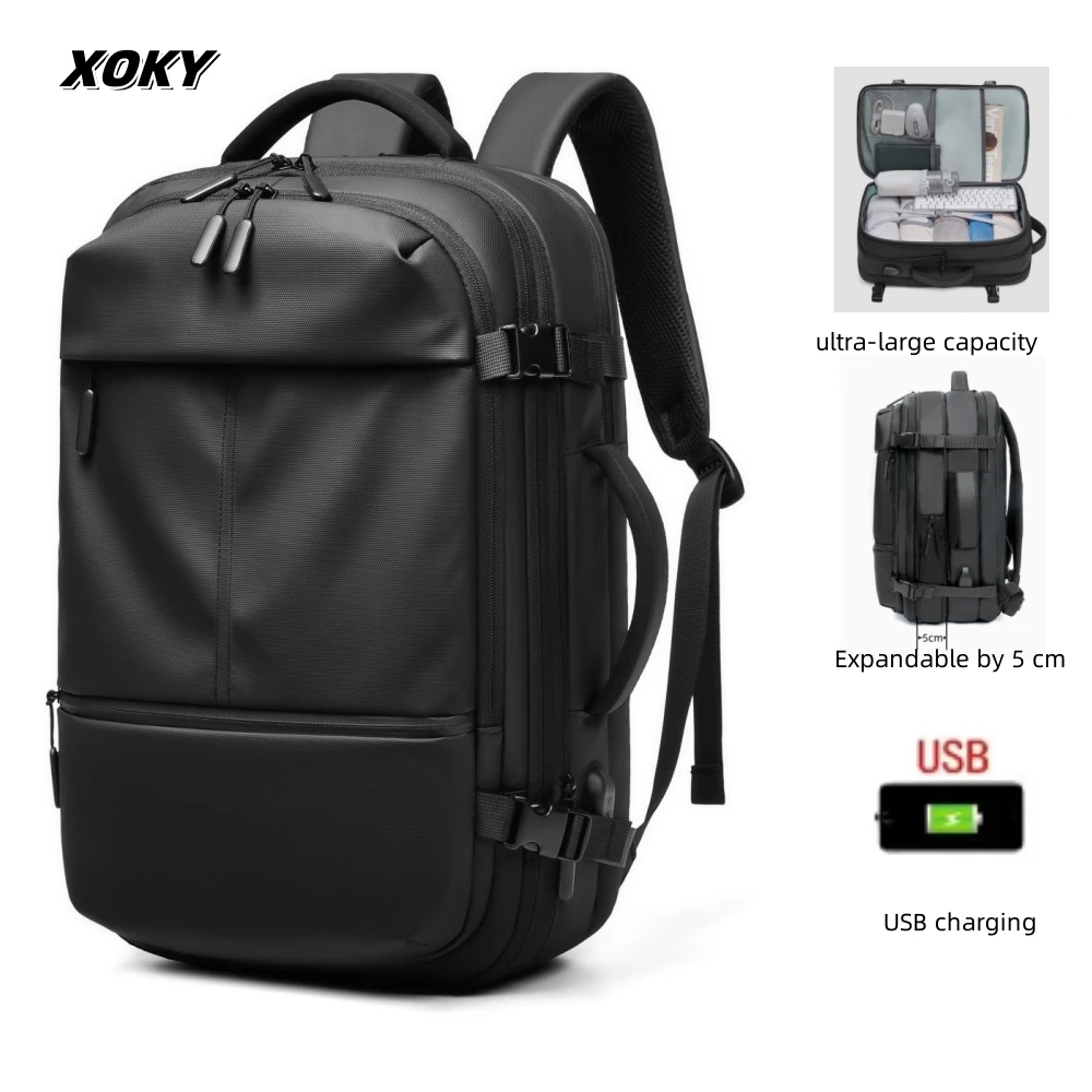 XOKY Travel Backpack Men Business Backpack School Expandable USB Bag Large Capacity 17.3 Laptop Waterproof Fashion Backpack 2303