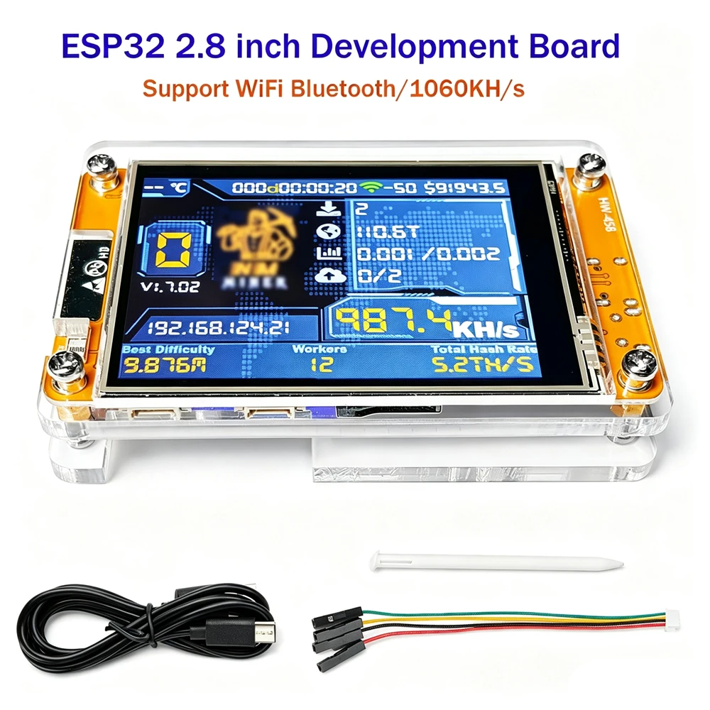 ESP32 Development Board with 2.8 Inch Touch Screen 1060KH/s Mining Performance WiFi Bluetooth for Industrial Electronics