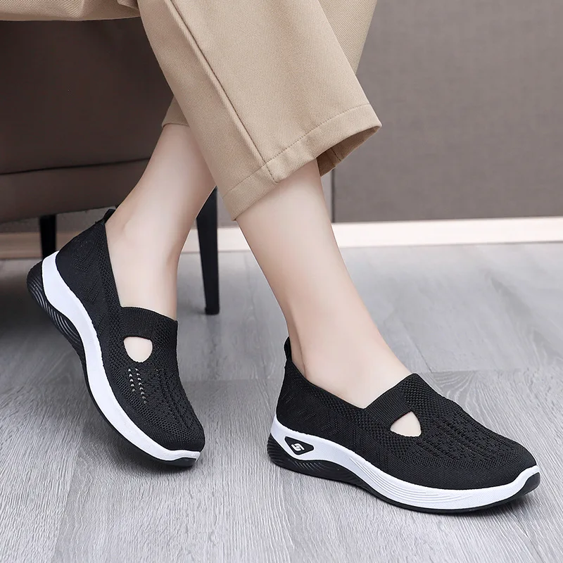 Summer women's plus size sandals knitted mesh breathable soft-soled shoes sports hiking middle-aged shoes