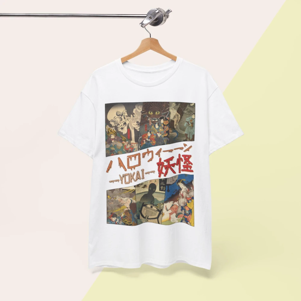Vintage Yokai T-Shirt Utagawa Japanese Gothic Skull Tee Clothing Graphic Short Sleeve Shirt Unisex Men Women All-Season