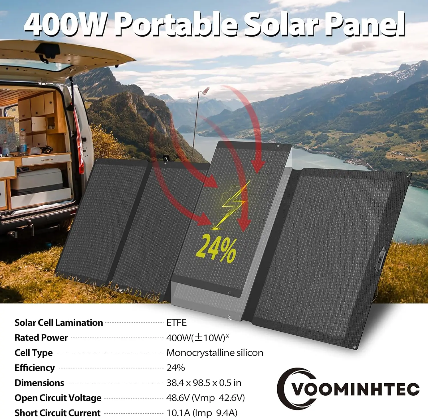 400W Compact Lightweight Portable Solar Panel Suitcase Durable Waterproof RV Camping Off-Grid Outdoor Activities Foldable