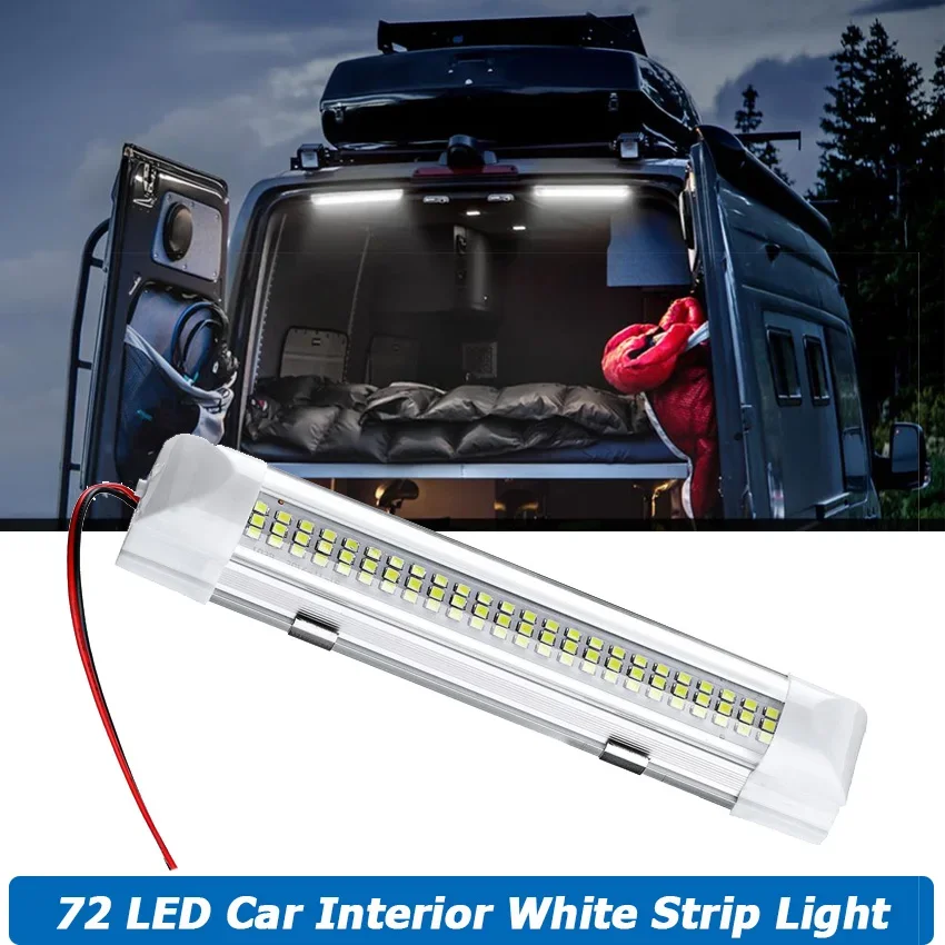 Car Interior White Strip Light Lamp with On/Off Switch Van Cabin Lorry Truck Camper Boat Camper Universal 72 LED Bar Accessories