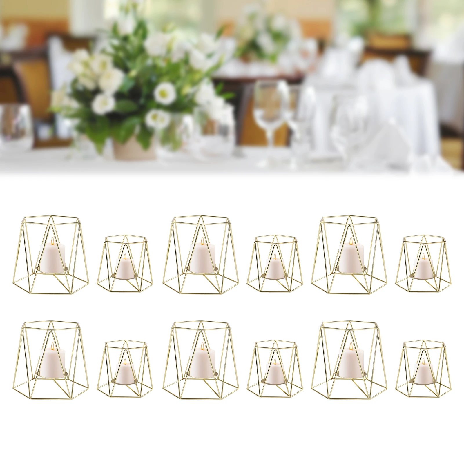 Candle Holder 6 Sets Pillar Geometric Tealight Holders Table Centerpiece for Wedding Home Cafe Decor 12Pcs