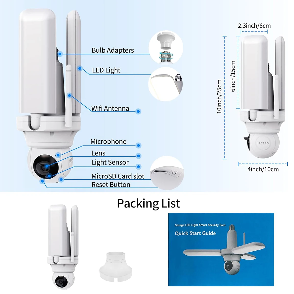 كاميرا بإضاءة LED لغرفة الغسيل المرآب قاعدة الممر E26 مع مستشعر حركة ذكي لمراقبة الذكاء الاصطناعي صوت ثنائي الاتجاه #2