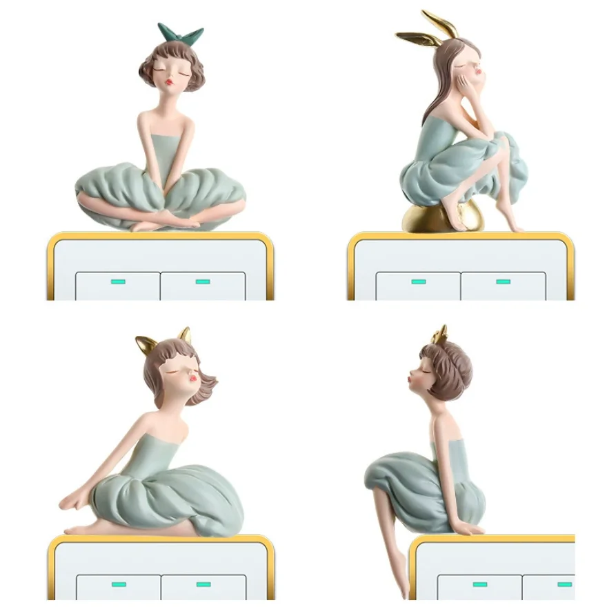 

2PCS/Socket Decoration Switch Wall Stickers 3D Stereo Cartoon Girl Resin Home Decoration Modern Wall Switch Protection Accessori