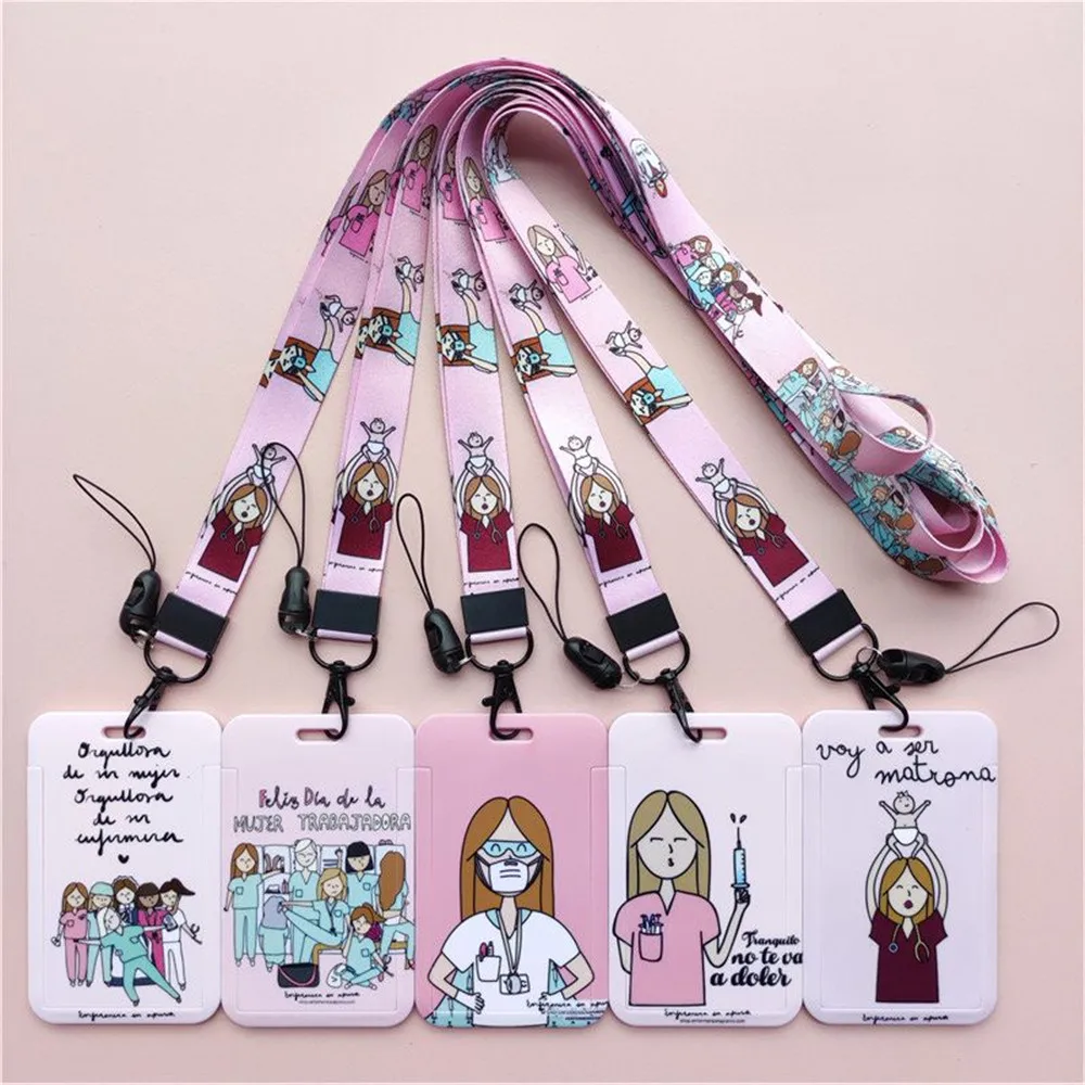 

Doctor Nurse Cute Name ID Badge Holder Hard Case with Neck Lanyard Bus Card Holder Keychain Strip Set for Nurse Name Card Case