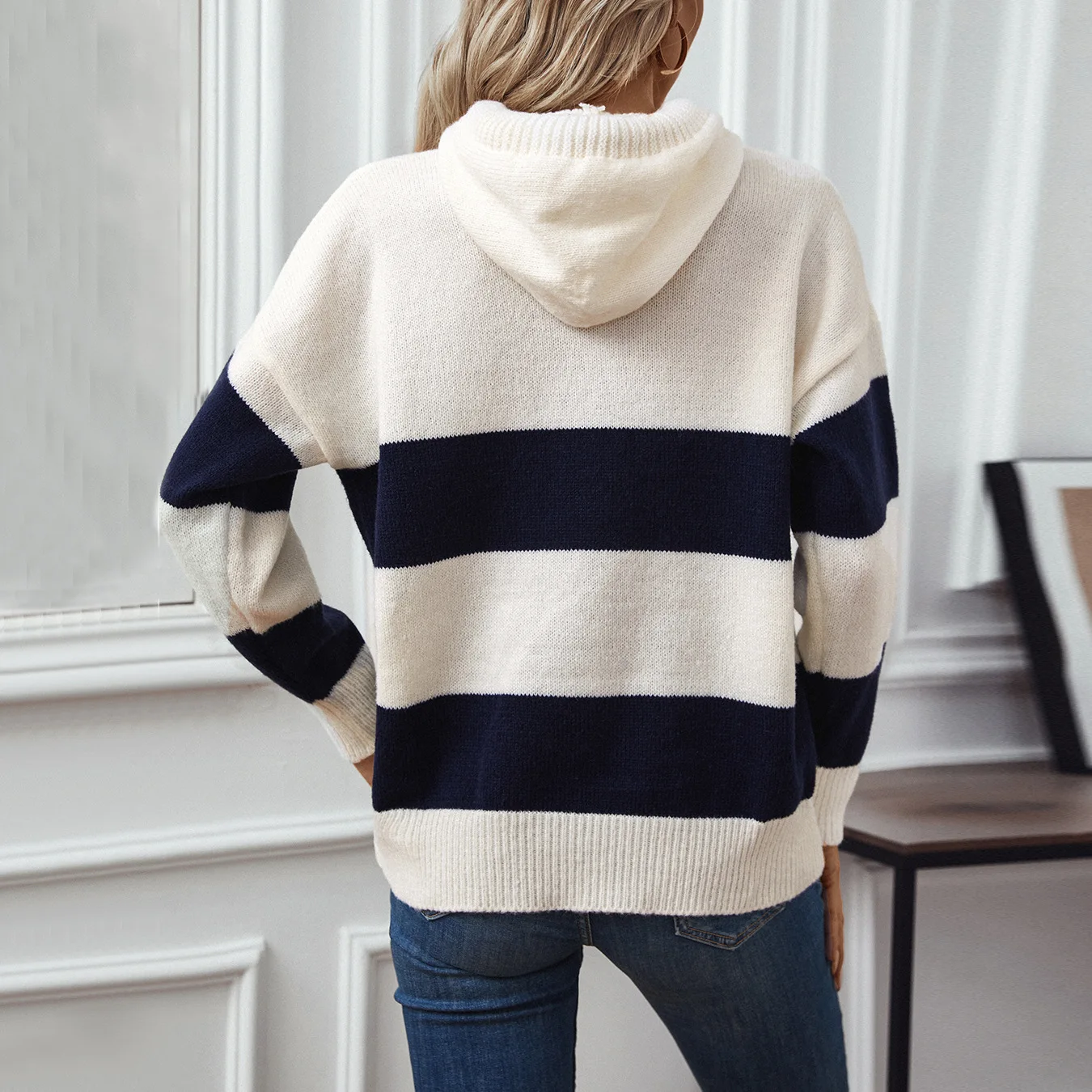 Pullovers Women Sweater 2025 Casual Hooded color-blocking Autumn Loose Casual Versatile women's Knitted Sweater Top Clothing