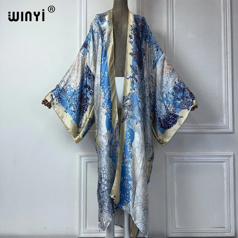 Winyi Zomer Mode Kimono Afrika Bohemia Print Strand Cover Up Maxi Jurk Vesten Strandkleding Vrouwen 2024 Abaya Dubai Luxe