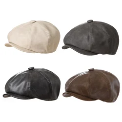 Retro Baby Beret Hat PU Leather Autumn Winter Kids Newsboy Hats for Boys Girls Accessories Fashion Children Cap 1-5Y