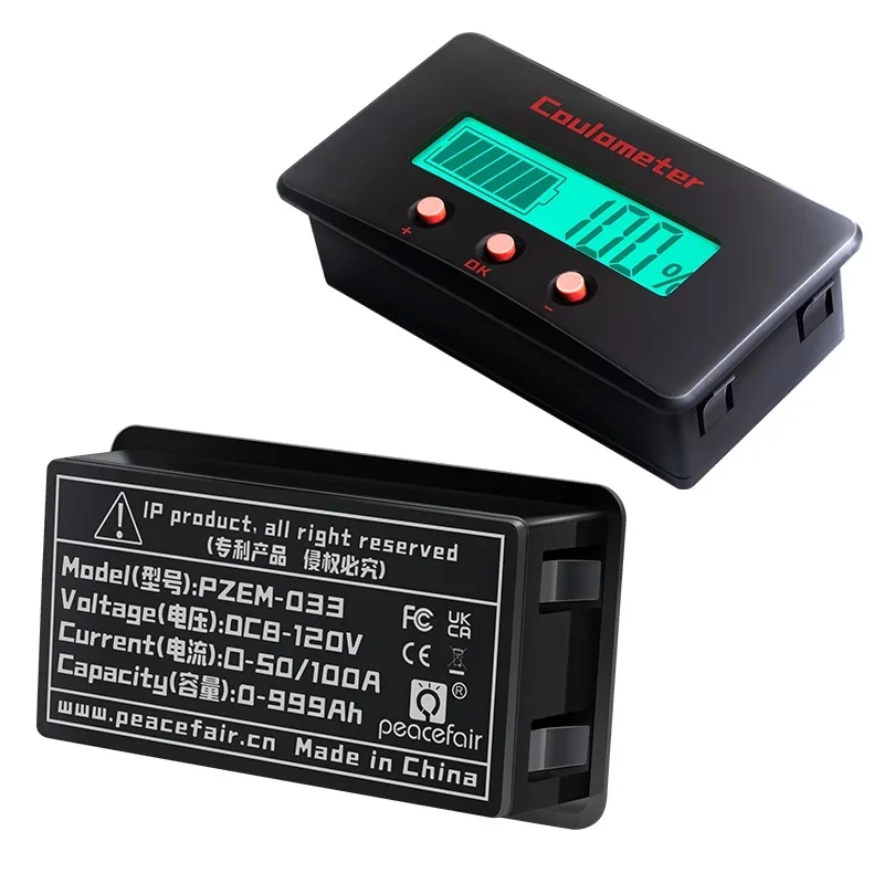 DC 8-120V 50A 100A Battery Tester Coulomb Counter Meter Battery Capacity Indicator Ammeter Voltmeter Battery Tester PZEM-033