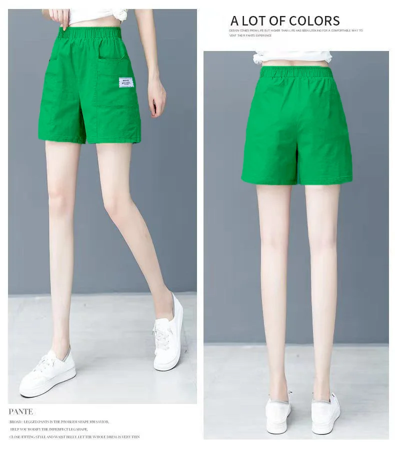 กางเกงขาสั้นสตรีฤดูร้อนสบายๆหลวมผ้าฝ้ายผ้าลินินวันหยุด Beachwear เอวสูงขากว้างนุ่มสบายน้ําหนักเบา