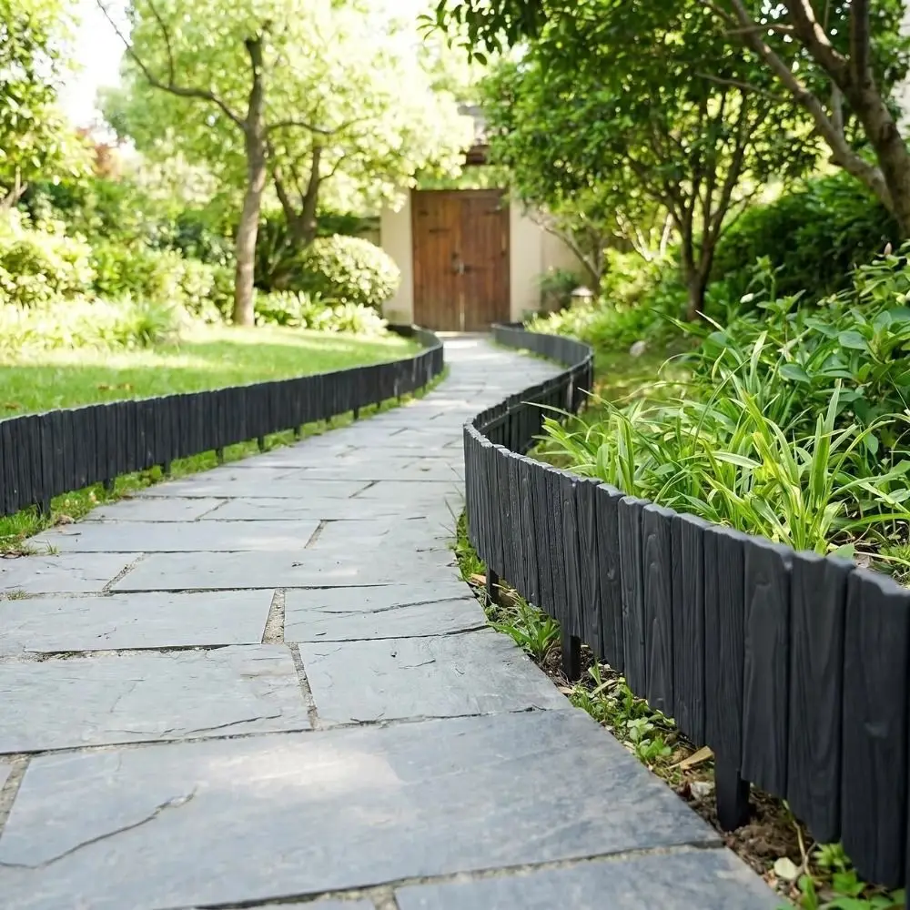 3pcs Plastic Material Garden Edging Border Interlocking Design Weather-Resistant Landscape Barrier Lightweight