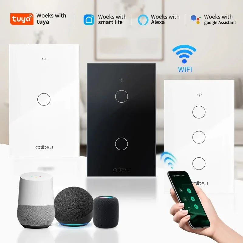 

alasil alegente WiFi smart switch app neutral wire Google Home 110V 220V smart switch WiFi
